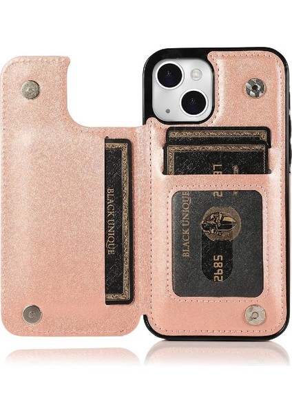 IPhone 13 Mini Çift Düğmeler Kabartmalı Pu Için Kart Tutucu Kılıf ile Cüzdan (Yurt Dışından)