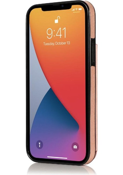 IPhone 13 Mini Çift Düğmeler Kabartmalı Pu Için Kart Tutucu Kılıf ile Cüzdan (Yurt Dışından)