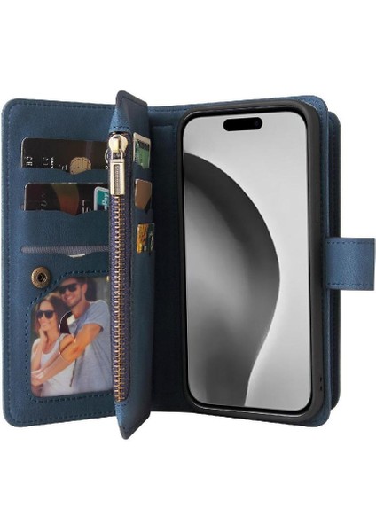 Kart Yuvası Standı ile IPhone 16 Pro Max Fermuar Poket Için Cüzdan Telefon Kılıfı (Yurt Dışından)