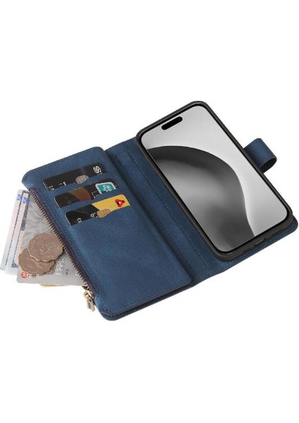 Kart Yuvası Standı ile IPhone 16 Pro Max Fermuar Poket Için Cüzdan Telefon Kılıfı (Yurt Dışından)