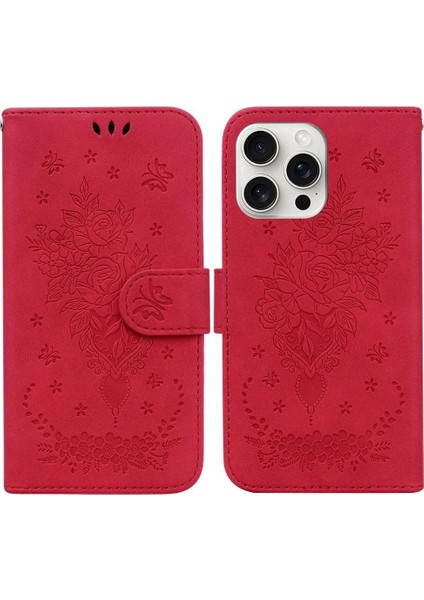 IPhone 16 Için Kılıf Pro Max Kabartma Gül Çiçekler Cüzdan Kılıf Kickstand Flip (Yurt Dışından)
