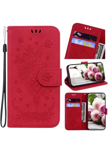 IPhone 16 Için Kılıf Pro Max Kabartma Gül Çiçekler Cüzdan Kılıf Kickstand Flip (Yurt Dışından)