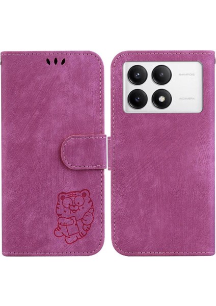 Xiaomi Poco F6 Pro Kart Cep Flip Folio Kabartmalı Sevimli Kaplan (Yurt Dışından)