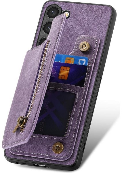 Samsung Galaxy S23 Vintage Fermuar Cüzdan Için Kılıf Katlanabilir Arka Kapak (Yurt Dışından)