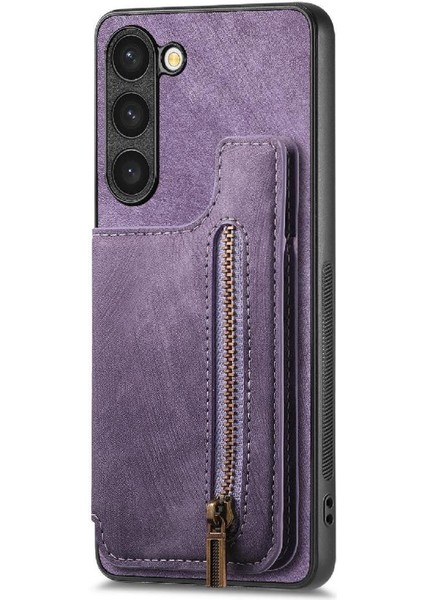 Samsung Galaxy S23 Vintage Fermuar Cüzdan Için Kılıf Katlanabilir Arka Kapak (Yurt Dışından)