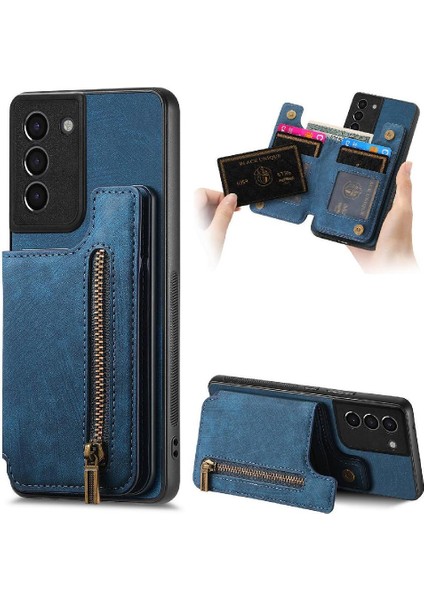 Samsung Galaxy S21 Vintage Fermuar Cüzdan Standı Fonksiyonu Için Kılıf Katlanabilir (Yurt Dışından)