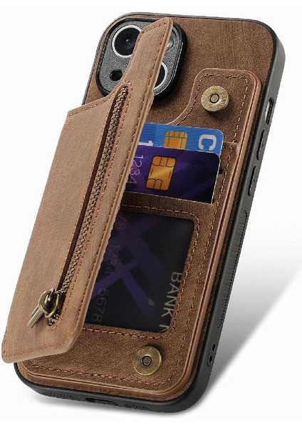 IPhone 15 Için Kılıf Artı Standı Fonksiyonu Vintage Fermuar Cüzdan Katlanabilir Geri (Yurt Dışından)