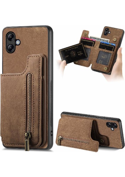 Samsung Galaxy A04E Için Kılıf Katlanabilir Arka Kapak Vintage Fermuar Cüzdan (Yurt Dışından)