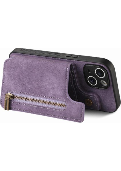 IPhone 15 Için Kılıf Katlanabilir Arka Kapak Vintage Fermuar Cüzdan Standı Fonksiyonu (Yurt Dışından)