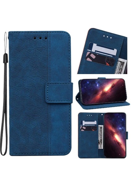 YH Mall Xiaomi Poco F6 Pro Için Geometrik Kabartmalı Flip Case Folio Cüzdan Pu (Yurt Dışından)