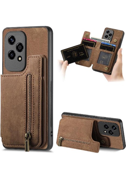 Onur Için Kılıf 200 Lite Standı Fonksiyonu Vintage Fermuar Cüzdan Katlanabilir Geri (Yurt Dışından)