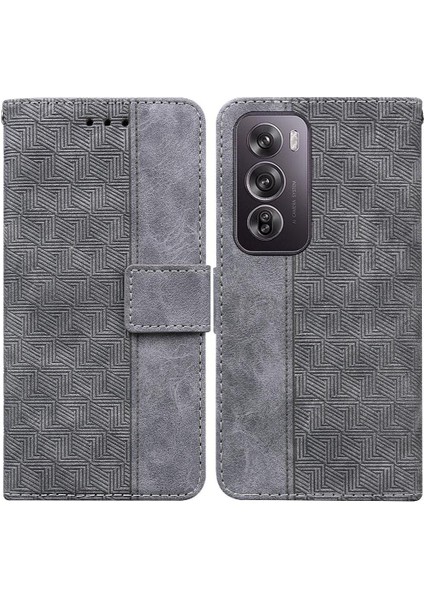 Oppo Oppo 12 Pro 5g Için Flip Case Premium Pu Deri Geometrik Kabartmalı (Yurt Dışından)