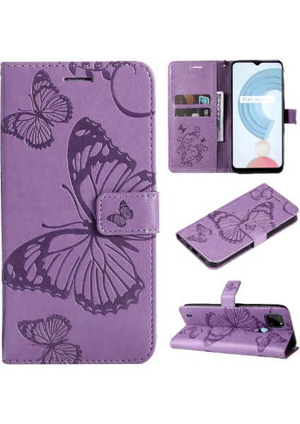 Kart Yuvası Standı ile Realme C21Y Flip Kickstand Pu Deri Için Flip Case (Yurt Dışından)
