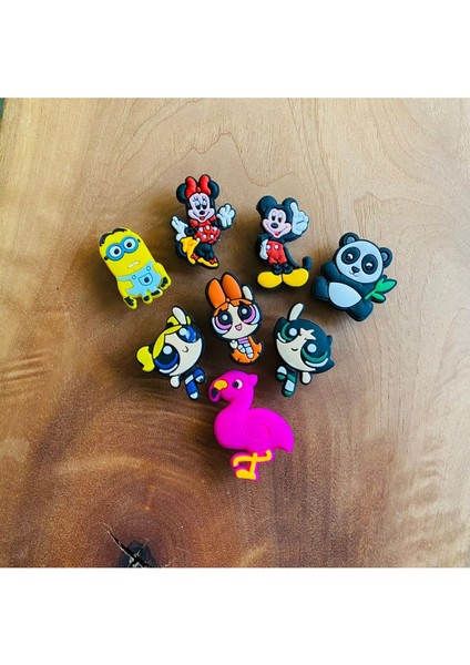 Jibbitz Terlik Süsü 8 Li Set,Powerpuff Girls,Minie Ve Mickey Mouse,Minion,Panda
