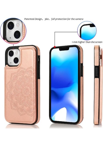 IPhone 14 Için Kart Tutucu Kılıf ile Cüzdan Çift Düğmeler Kabartmalı Mandala (Yurt Dışından) fiyatları