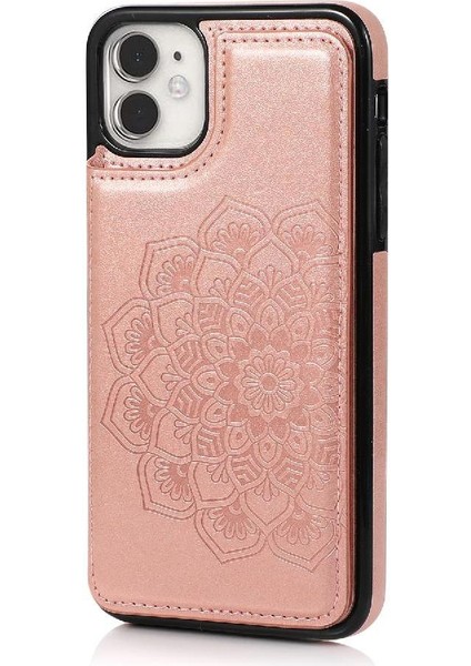 IPhone 11 Için Kart Tutucu Kılıf ile Cüzdan Çift Düğmeler Kabartmalı Mandala (Yurt Dışından)