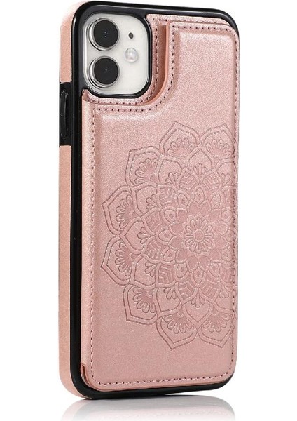 IPhone 11 Için Kart Tutucu Kılıf ile Cüzdan Çift Düğmeler Kabartmalı Mandala (Yurt Dışından) indirimleri