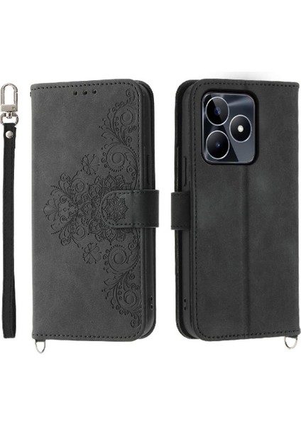 Realme C53 Bileklik Kabartmalı Çoklu Kredi Kartı Yuvaları Için Flip Case (Yurt Dışından)