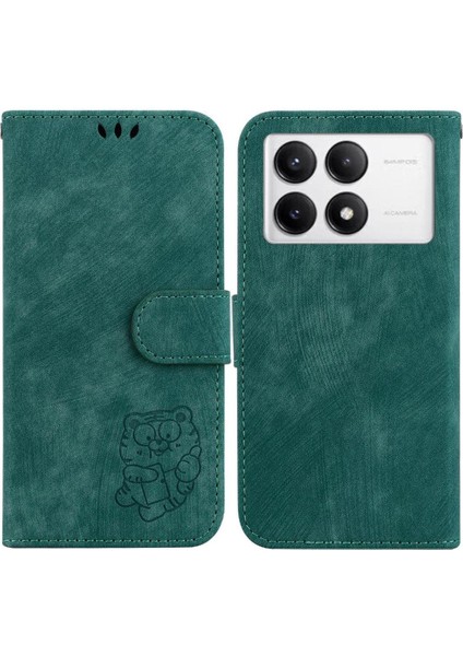 Xiaomi Poco F6 Pro Kart Cep Flip Folio Kabartmalı Sevimli Kaplan (Yurt Dışından)