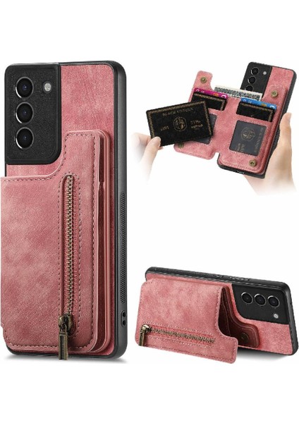 Samsung Galaxy S21 Artı Vintage Fermuar Cüzdan Katlanabilir Arka Kapak (Yurt Dışından)