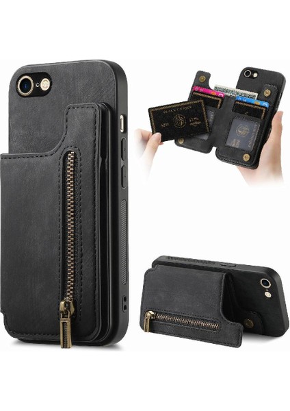 IPhone 7/8 Için Kılıf Vintage Fermuar Cüzdan Standı Fonksiyonu Katlanabilir Geri (Yurt Dışından)