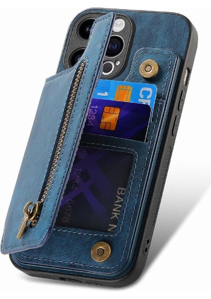 IPhone 15 Için Kılıf Pro Max Vintage Fermuar Cüzdan Standı Fonksiyonu Katlanabilir (Yurt Dışından)