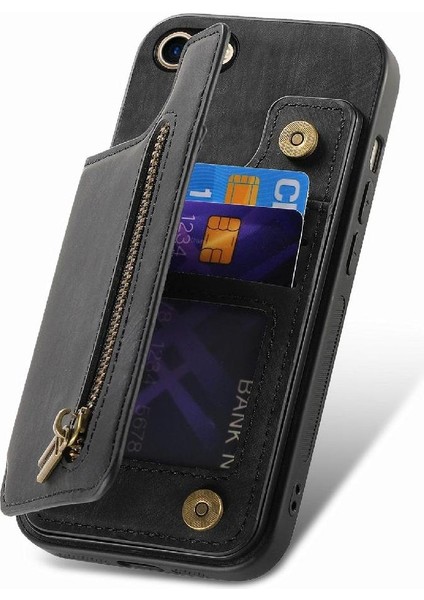 IPhone 7/8 Için Kılıf Vintage Fermuar Cüzdan Standı Fonksiyonu Katlanabilir Geri (Yurt Dışından)