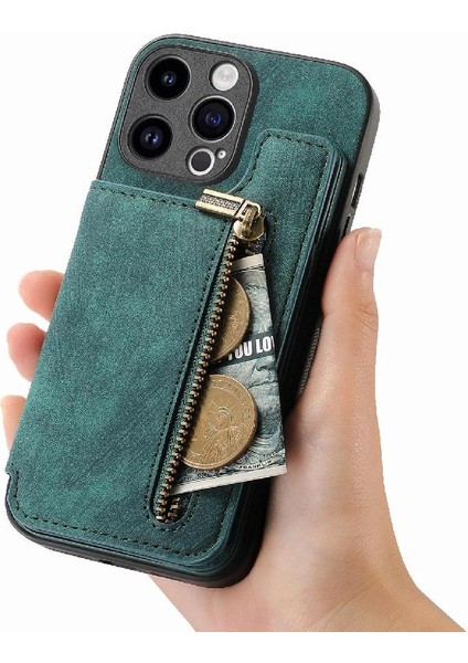 IPhone 15 Için Kılıf Pro Max Vintage Fermuar Cüzdan Standı Fonksiyonu Katlanabilir (Yurt Dışından)