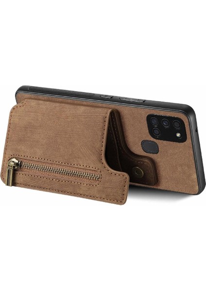 Samsung Galaxy A21S Için Kılıf Vintage Fermuar Cüzdan Standı Fonksiyonu Katlanabilir (Yurt Dışından)
