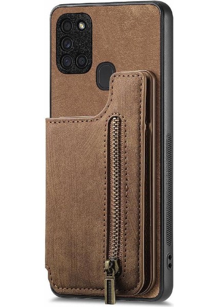 Samsung Galaxy A21S Için Kılıf Vintage Fermuar Cüzdan Standı Fonksiyonu Katlanabilir (Yurt Dışından)