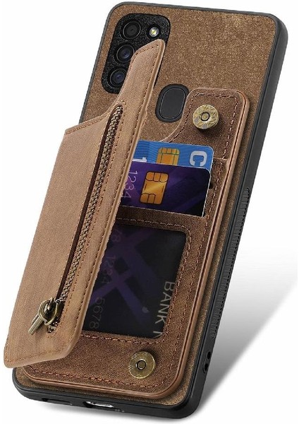Samsung Galaxy A21S Için Kılıf Vintage Fermuar Cüzdan Standı Fonksiyonu Katlanabilir (Yurt Dışından)