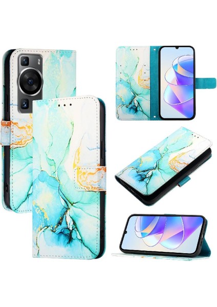 YH Mall Huawei Için Kılıf P60/P60 Pro Pu Deri Cüzdan Mermer Desen Kickstand (Yurt Dışından)