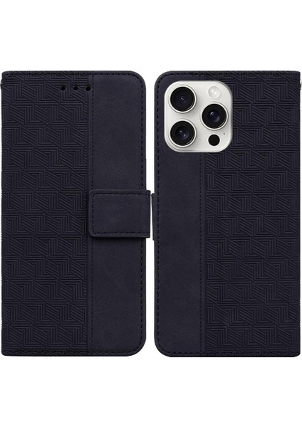 IPhone 16 Için Flip Case Pro Max Kickstand Özelliği Flip Folio Geometrik Pu (Yurt Dışından)