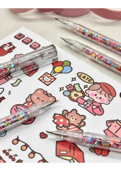Kalem Görünümlü Renkli Pullu Çelik Uçlu Maket Bıçağı / Sanat Bıçağı / Bullet Journal