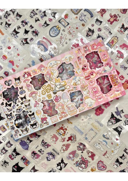 Sanrio Kuromi My Melody Cinnamoroll Cute Bear Desenli 8 Bölümlü 400 Yaprak Şeffaf Pet  Sticker Seti