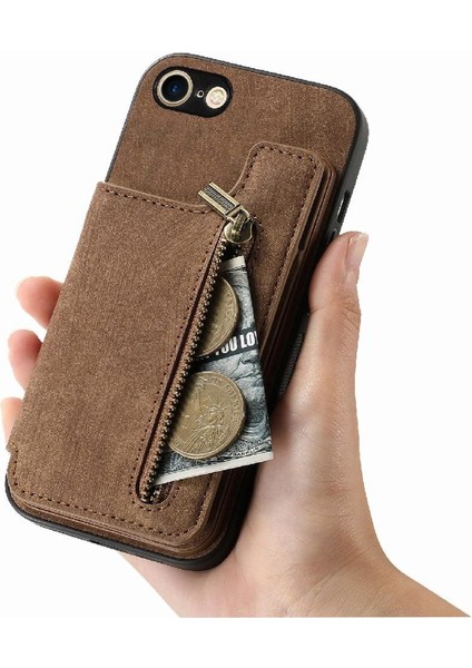 IPhone Se 2022/2020 Için Kılıf Katlanabilir Arka Kapak Vintage Fermuar Cüzdan (Yurt Dışından) modelleri