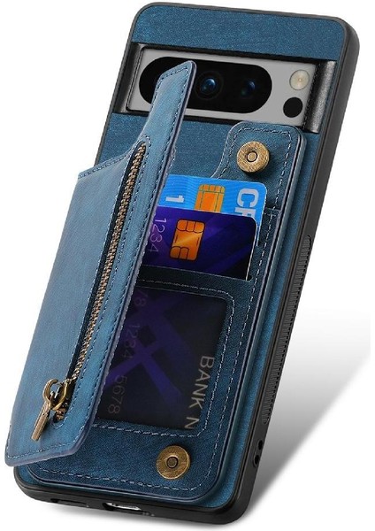 Google Piksel 8 Pro Için Kılıf Katlanabilir Arka Kapak Vintage Fermuar Cüzdan (Yurt Dışından)