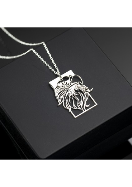 925 Ayar Gümüş Kartal Figürlü Plaka Kolye Özel Tasarım