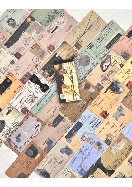 Vintage Mektup ve Zarf Desenli 50 Yaprak Siyah Defter Sticker / Bullet Journal / Scrapbook
