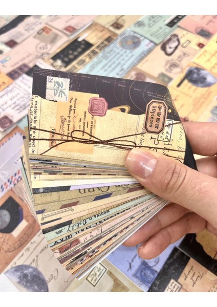 Vintage Mektup ve Zarf Desenli 50 Yaprak Siyah Defter Sticker / Bullet Journal / Scrapbook