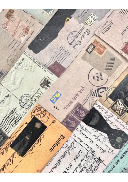 Vintage Mektup ve Zarf Desenli 50 Yaprak Siyah Defter Sticker / Bullet Journal / Scrapbook