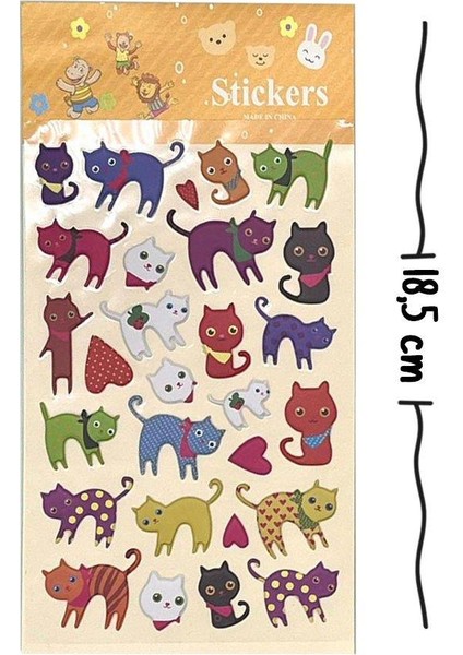 Kabartmalı Sevimli Kediler Sticker-Çıkartma -Defter Süsleme