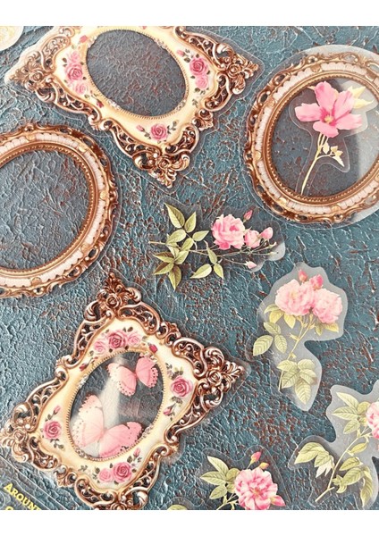 Flowers In Spring Serisi Pembe Renk Fotoğraf Çerçevesi İle Çiçek Desenli 30 Adet Şeffaf Pet Sticker fırsatları
