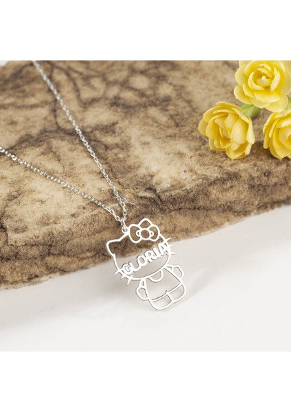 925 Ayar Gümüş Hello Kitty Isimli Kolye Özel Tasarım
