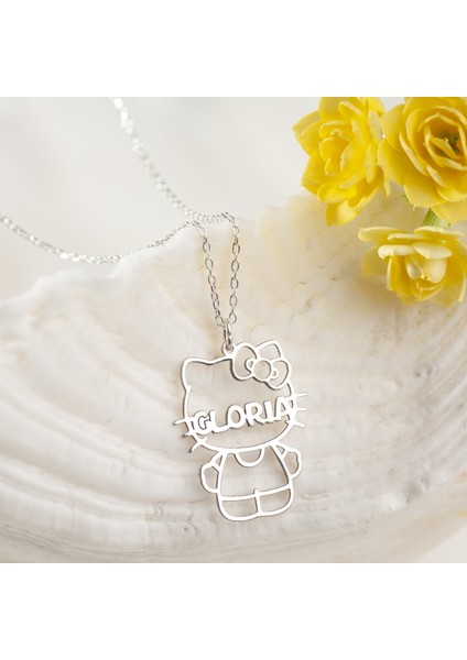 925 Ayar Gümüş Hello Kitty Isimli Kolye Özel Tasarım