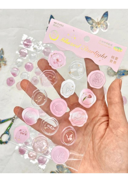 Glazed Starlight 3D Pembe 15 Adet Kendinden Yapışkanlı Stıcker Mühür / Damga / Sanat Çıkartmaları