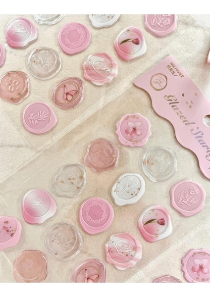 Glazed Starlight 3D Pembe 15 Adet Kendinden Yapışkanlı Stıcker Mühür / Damga / Sanat Çıkartmaları