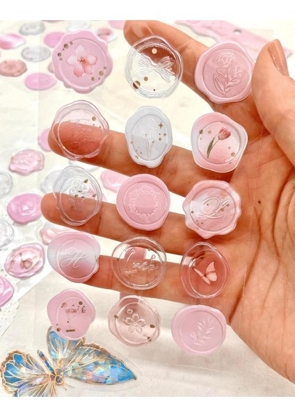 Glazed Starlight 3D Pembe 15 Adet Kendinden Yapışkanlı Stıcker Mühür / Damga / Sanat Çıkartmaları