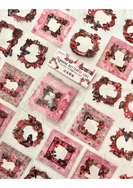 Mırror Butterfly Love Serisi Renkli Çiçek ve Kelebek Desenli Çerçeve 30 Adet Şeffaf Pet Sticker fiyatları