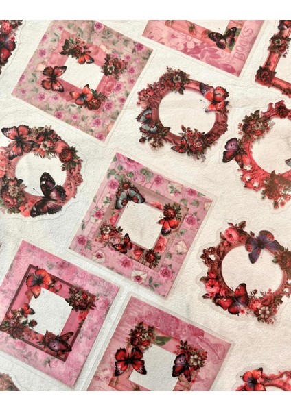 Mırror Butterfly Love Serisi Renkli Çiçek ve Kelebek Desenli Çerçeve 30 Adet Şeffaf Pet Sticker modelleri